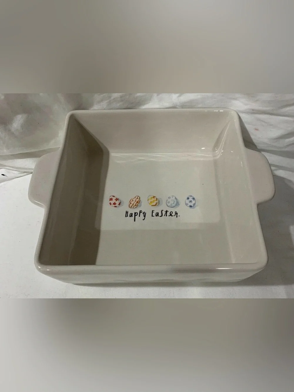 Rae Dunn HAPPY EASTER ceramic square baking dish spring/easter eggs/pastel